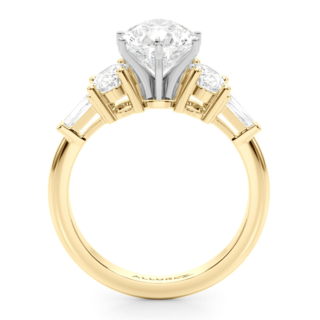 Pear Moissanite & Lab Diamond Engagement Ring 14K Yellow Gold (4.18ct)