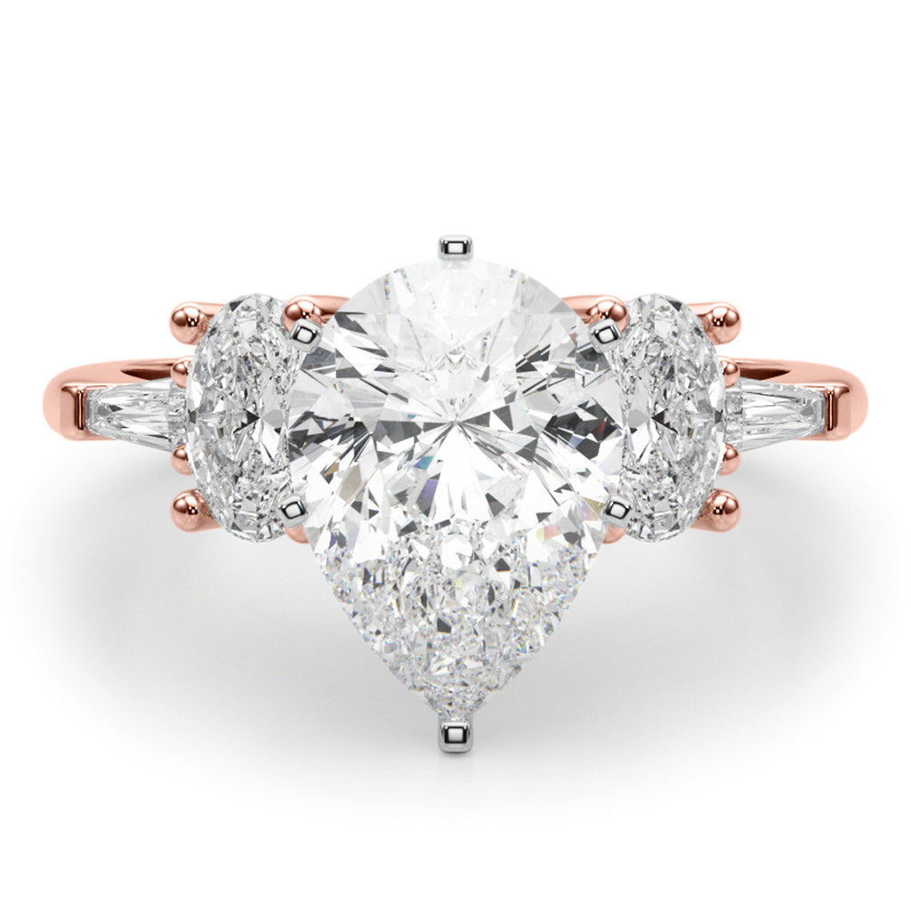 Pear Moissanite & Lab Diamond Engagement Ring 18K Rose Gold (4.18ct)