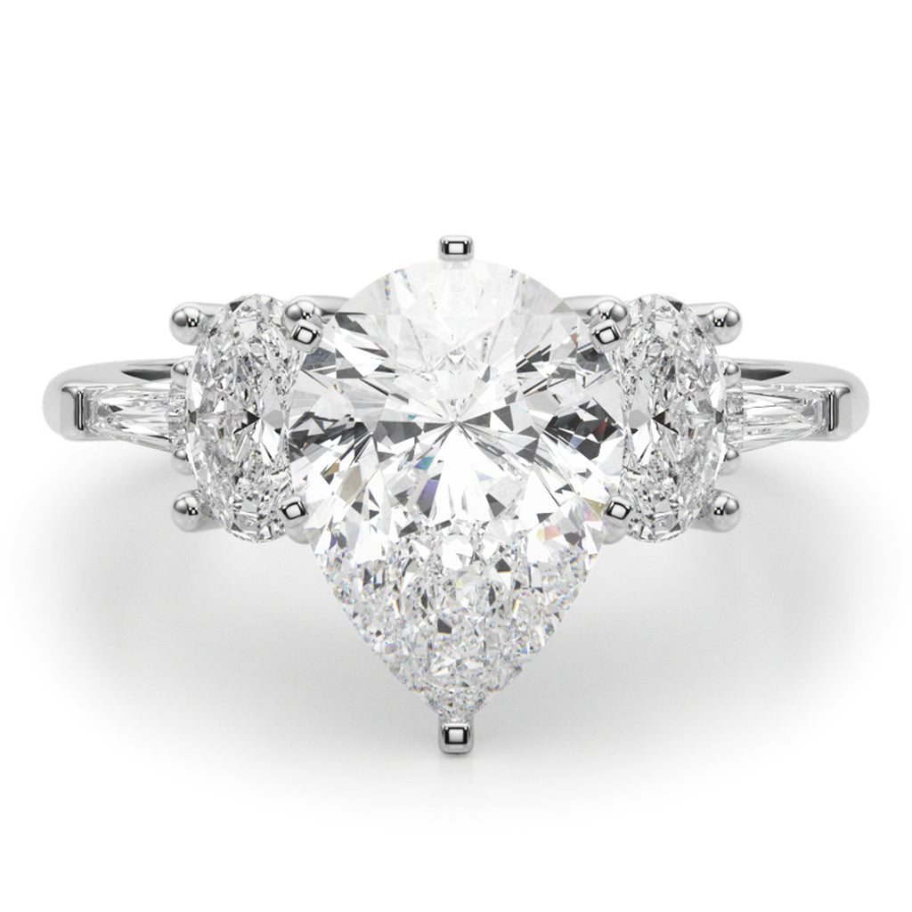 Pear Moissanite & Lab Diamond Engagement Ring in Palladium (4.18ct)