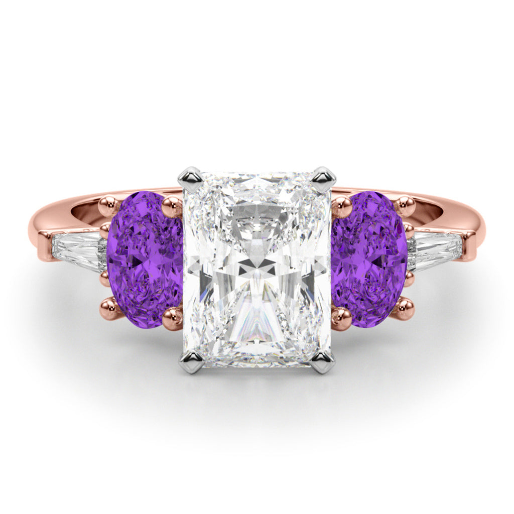 Radiant Lab Diamond & Oval Amethyst Engagement Ring 18K Rose Gold (3.98ct)