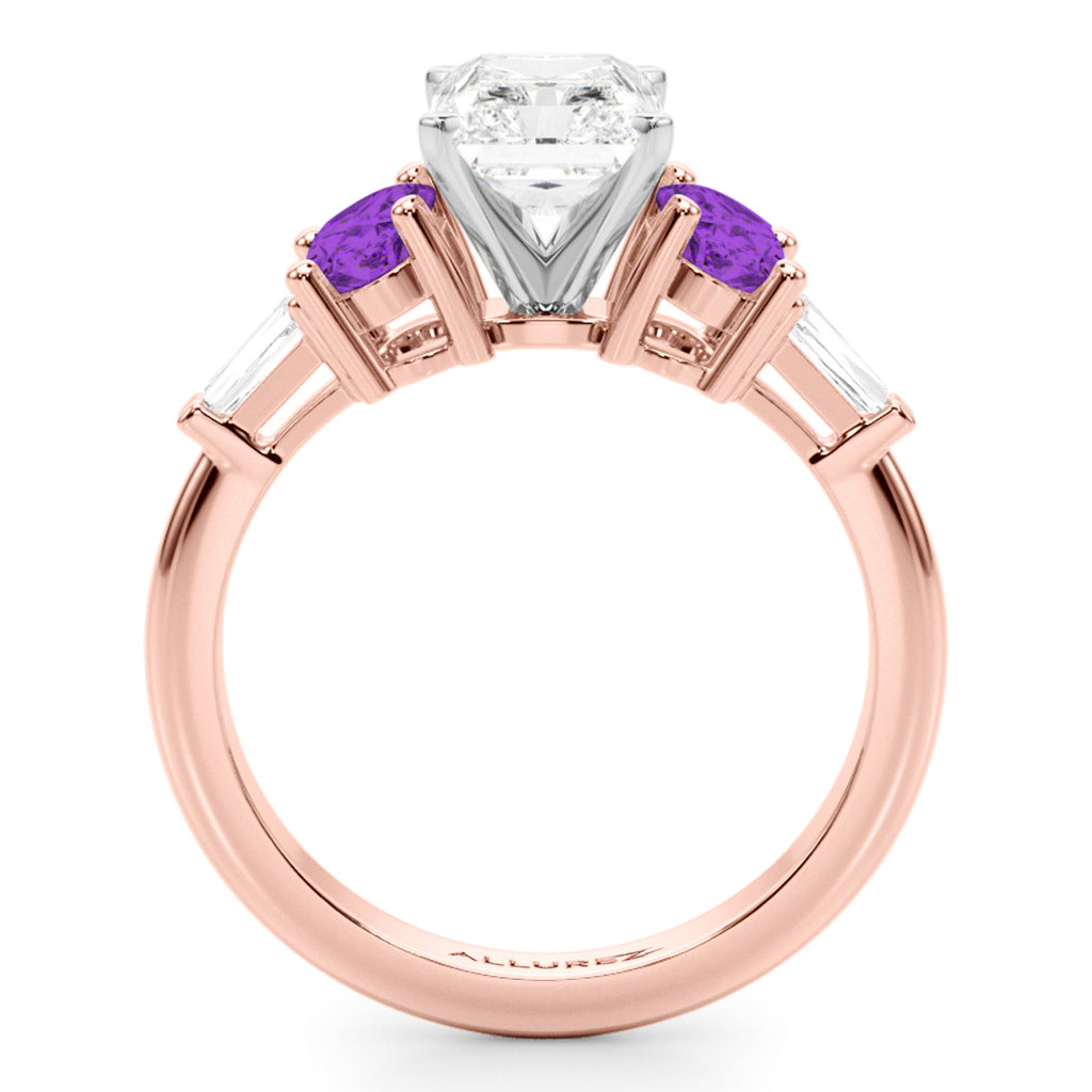 Radiant Lab Diamond & Oval Amethyst Engagement Ring 18K Rose Gold (3.98ct)