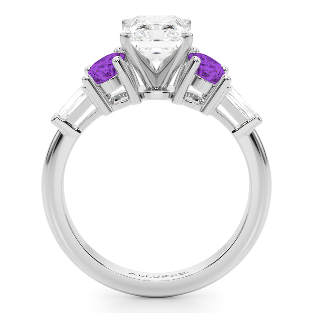 Radiant Lab Diamond & Oval Amethyst Engagement Ring 18K White Gold (3.98ct)