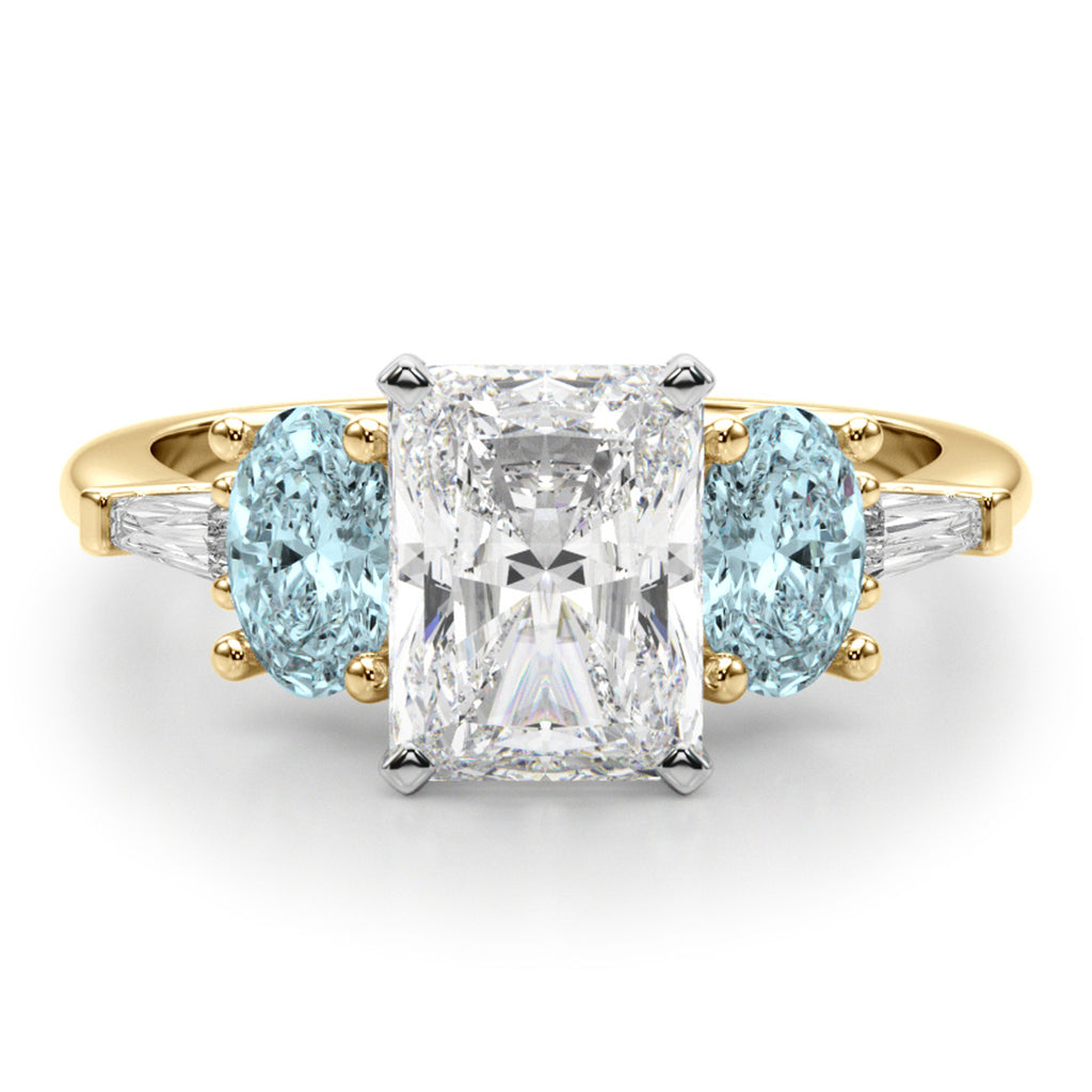 Radiant Lab Diamond & Oval Aquamarine Engagement Ring 14K Yellow Gold (3.98ct)