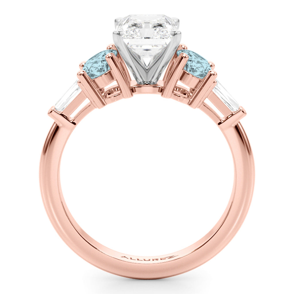 Radiant Lab Diamond & Oval Aquamarine Engagement Ring 18K Rose Gold (3.98ct)