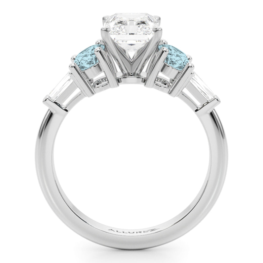 Radiant Lab Diamond & Oval Aquamarine Engagement Ring 18K White Gold (3.98ct)