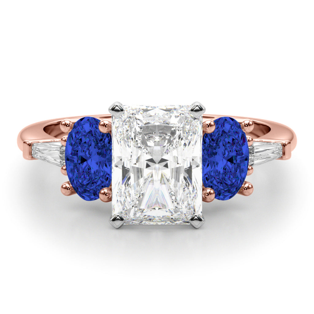 Radiant Lab Diamond & Oval Blue Sapphire Engagement Ring 14K Rose Gold (4.32ct)
