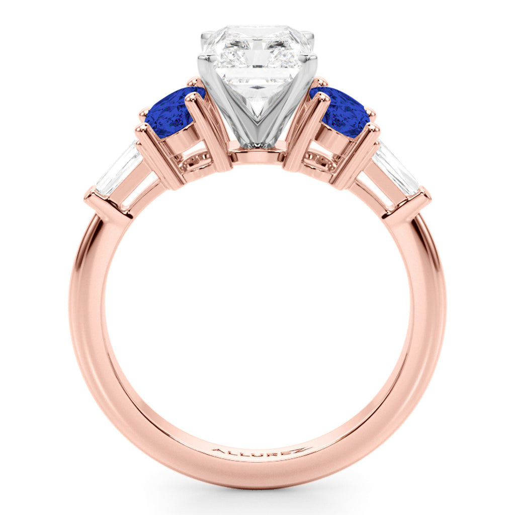 Radiant Lab Diamond & Oval Blue Sapphire Engagement Ring 14K Rose Gold (4.32ct)
