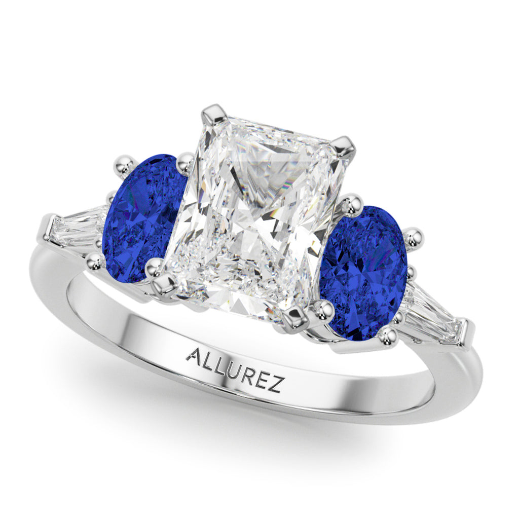 Radiant Lab Grown Diamond & Oval Blue Sapphire Engagement Ring 14K White Gold (4.32ct)