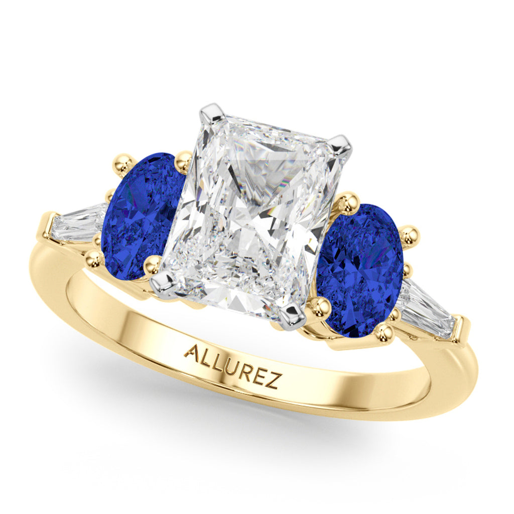 Radiant Lab Diamond & Oval Blue Sapphire Engagement Ring 14K Yellow Gold (4.32ct)