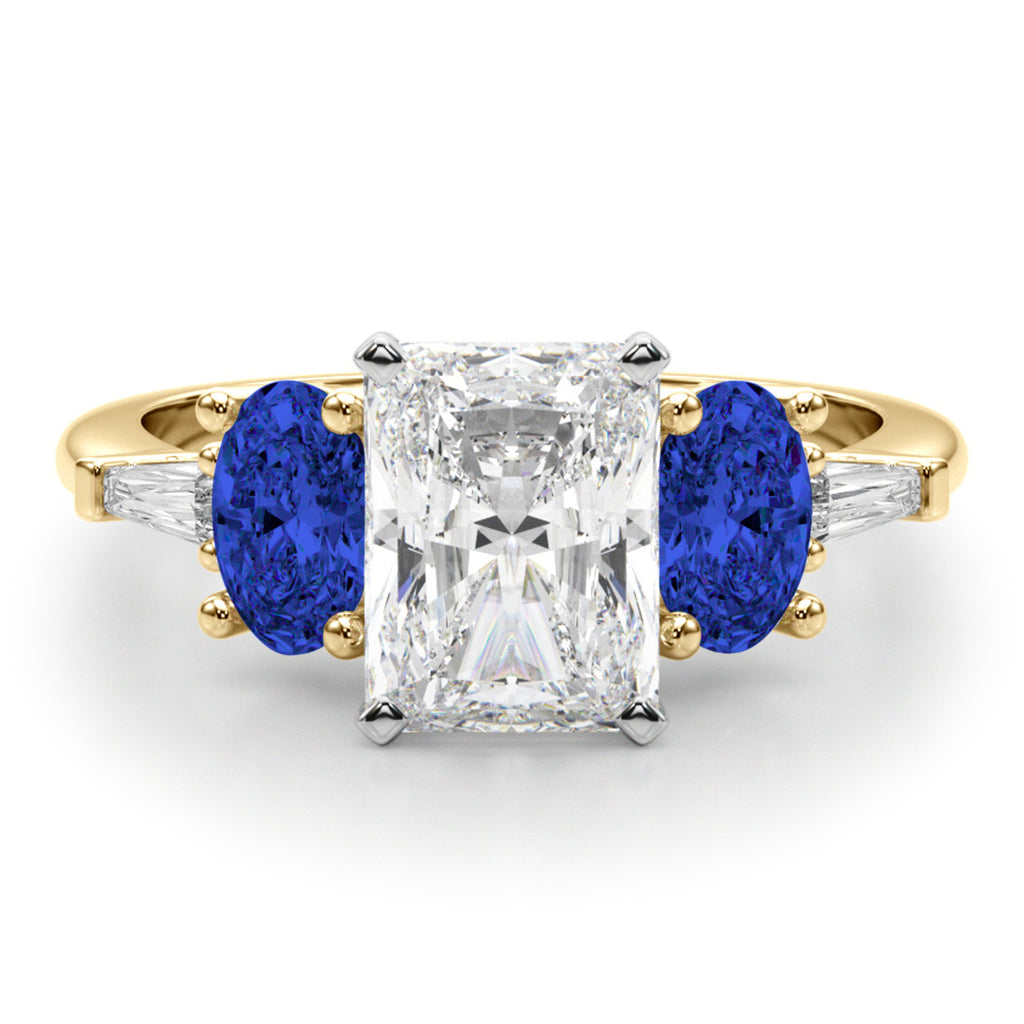 Radiant Lab Diamond & Oval Blue Sapphire Engagement Ring 14K Yellow Gold (4.32ct)