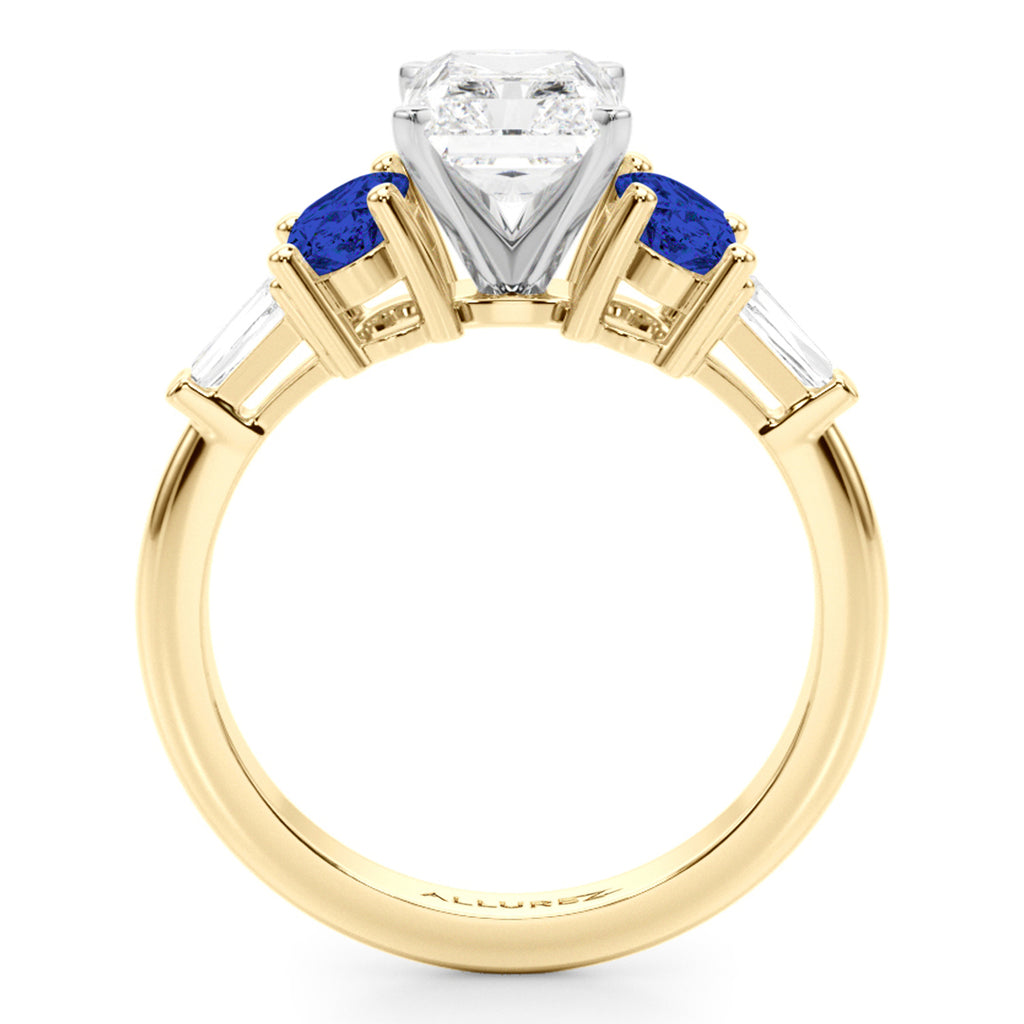 Radiant Lab Diamond & Oval Blue Sapphire Engagement Ring 14K Yellow Gold (4.32ct)