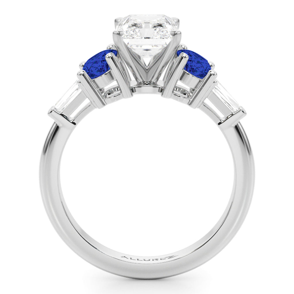 Radiant Lab Diamond & Oval Blue Sapphire Engagement Ring 18K White Gold (4.32ct)