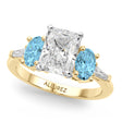 Radiant Lab Diamond & Oval Blue Topaz Engagement Ring 14K Yellow Gold (4.18ct)