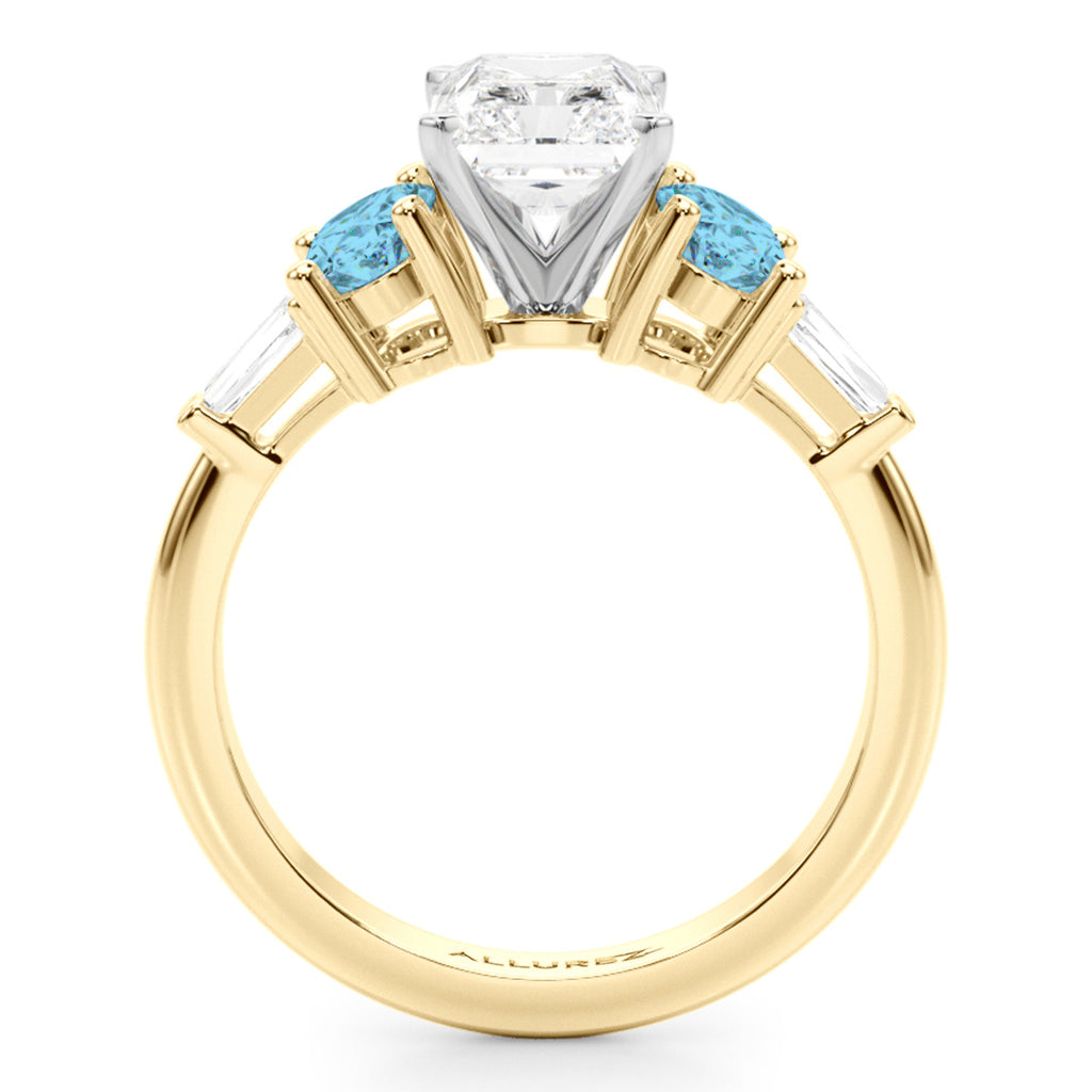 Radiant Lab Diamond & Oval Blue Topaz Engagement Ring 14K Yellow Gold (4.18ct)