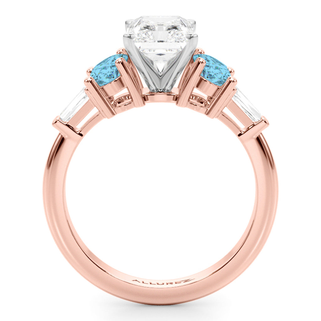 Radiant Lab Diamond & Oval Blue Topaz Engagement Ring 18K Rose Gold (4.18ct)