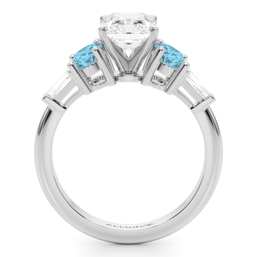 Radiant Lab Diamond & Oval Blue Topaz Engagement Ring 18K White Gold (4.18ct)
