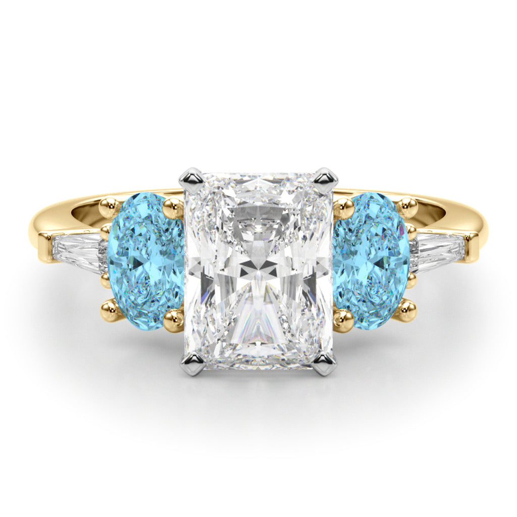 Radiant Lab Diamond & Oval Blue Topaz Engagement Ring 18K Yellow Gold (4.18ct)