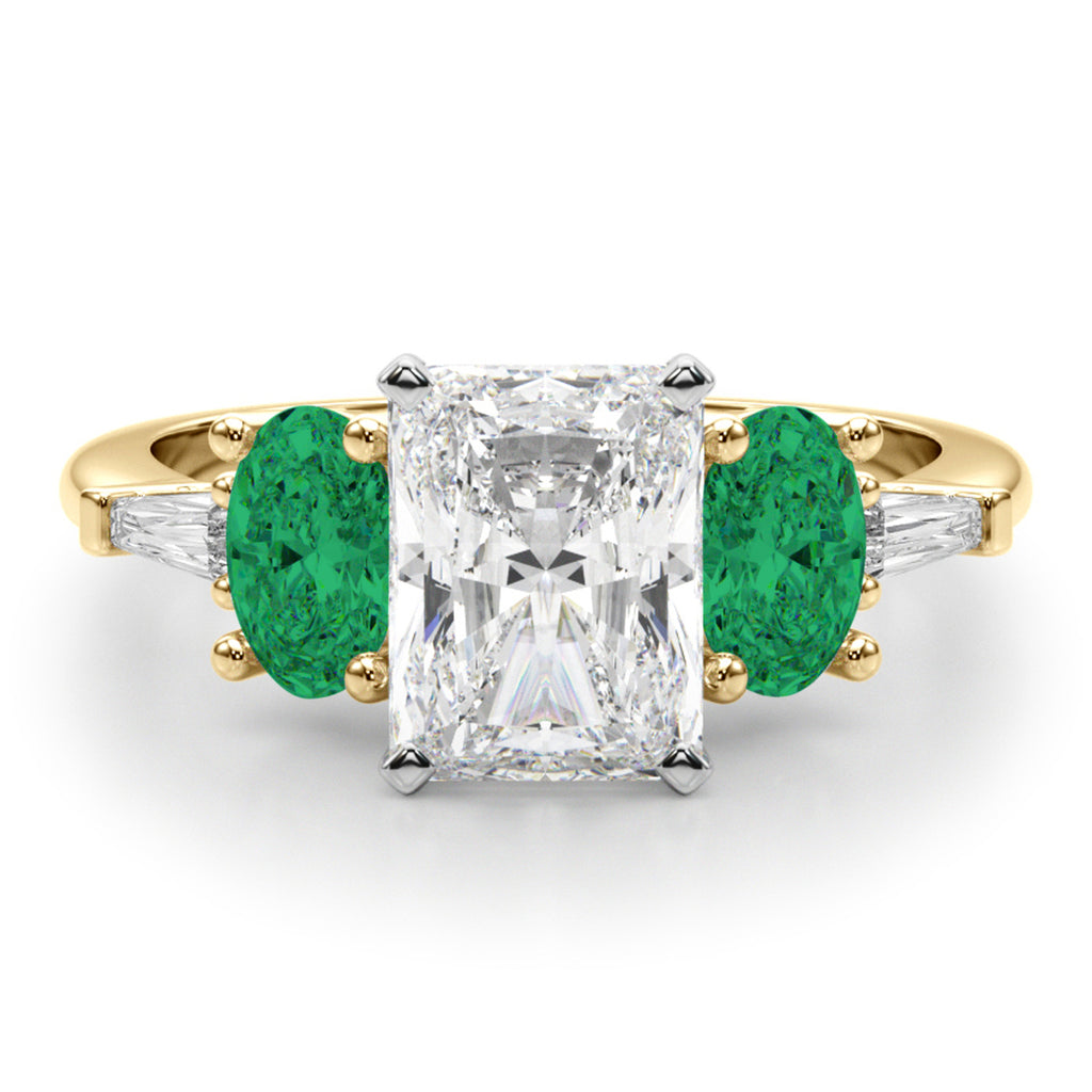Radiant Lab Diamond & Oval Emerald Engagement Ring 14K Yellow Gold (3.98ct)