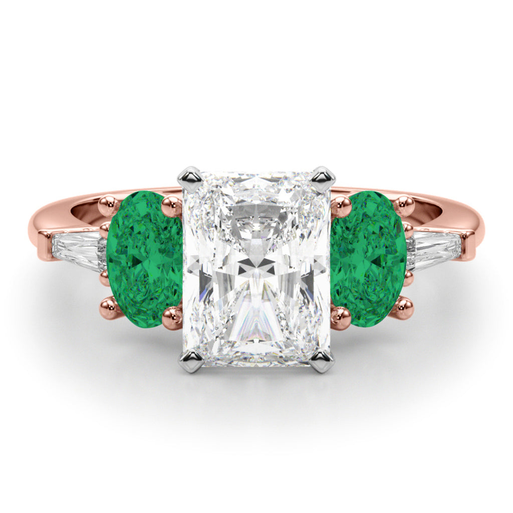 Radiant Lab Diamond & Oval Emerald Engagement Ring 18K Rose Gold (3.98ct)