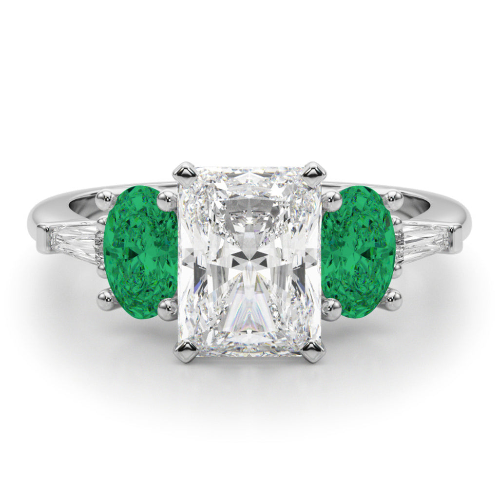 Radiant Lab Diamond & Oval Emerald Engagement Ring in Platinum (3.98ct)