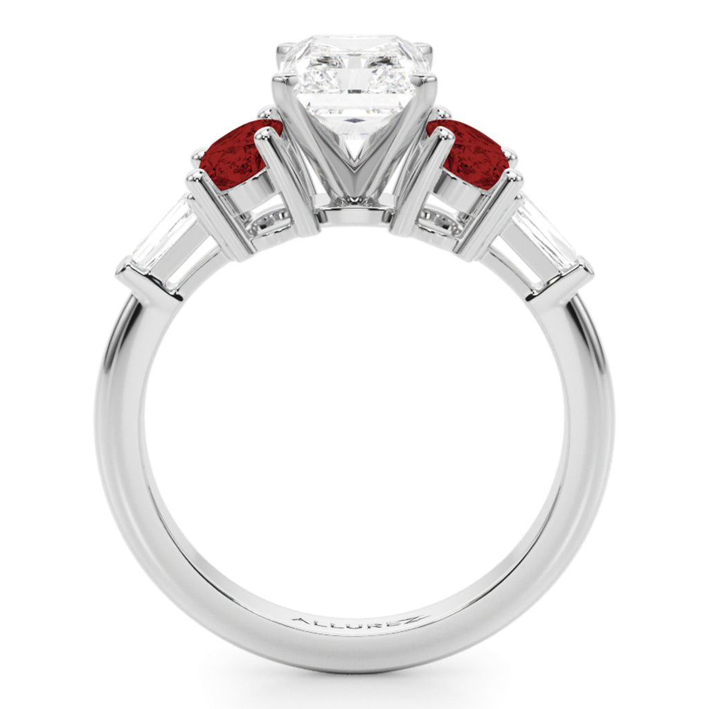 Radiant Lab Grown Diamond & Oval Garnet Engagement Ring 14K White Gold (4.18ct)