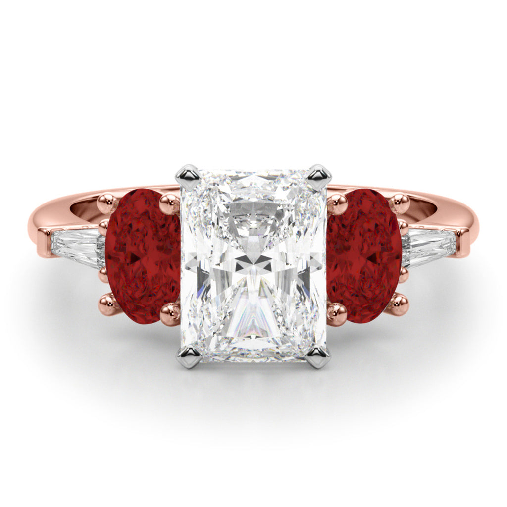 Radiant Lab Diamond & Oval Garnet Engagement Ring 18K Rose Gold (4.18ct)