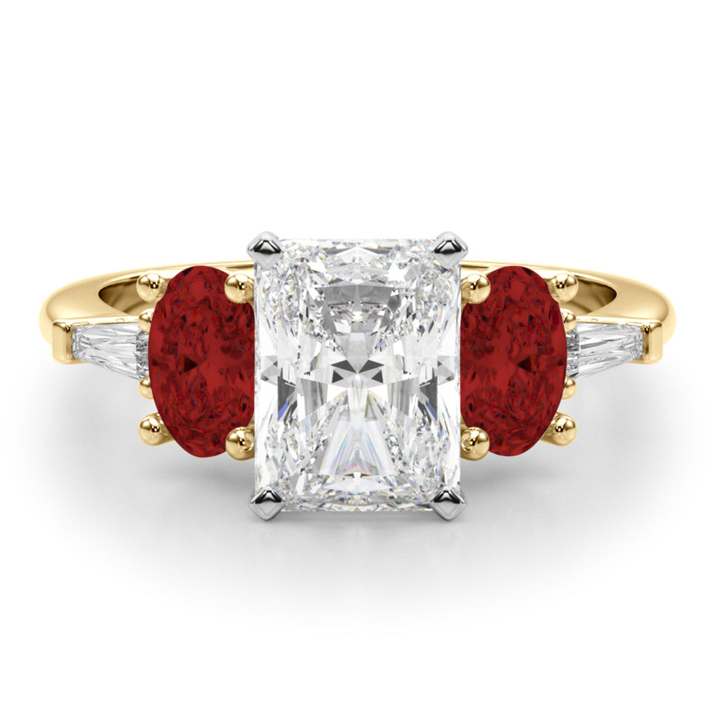 Radiant Lab Diamond & Oval Garnet Engagement Ring 18K Yellow Gold (4.18ct)