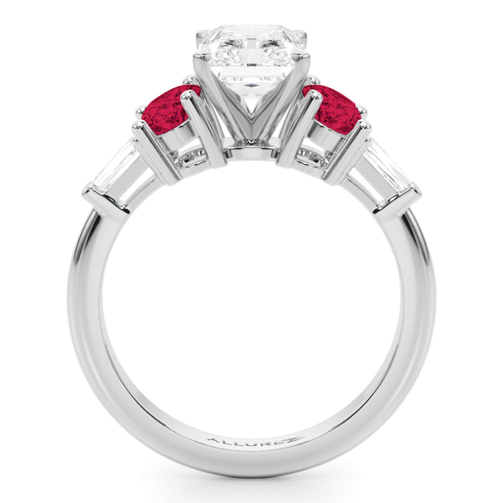 Radiant Lab Grown Diamond & Oval Ruby Engagement Ring 14K White Gold (4.24ct)