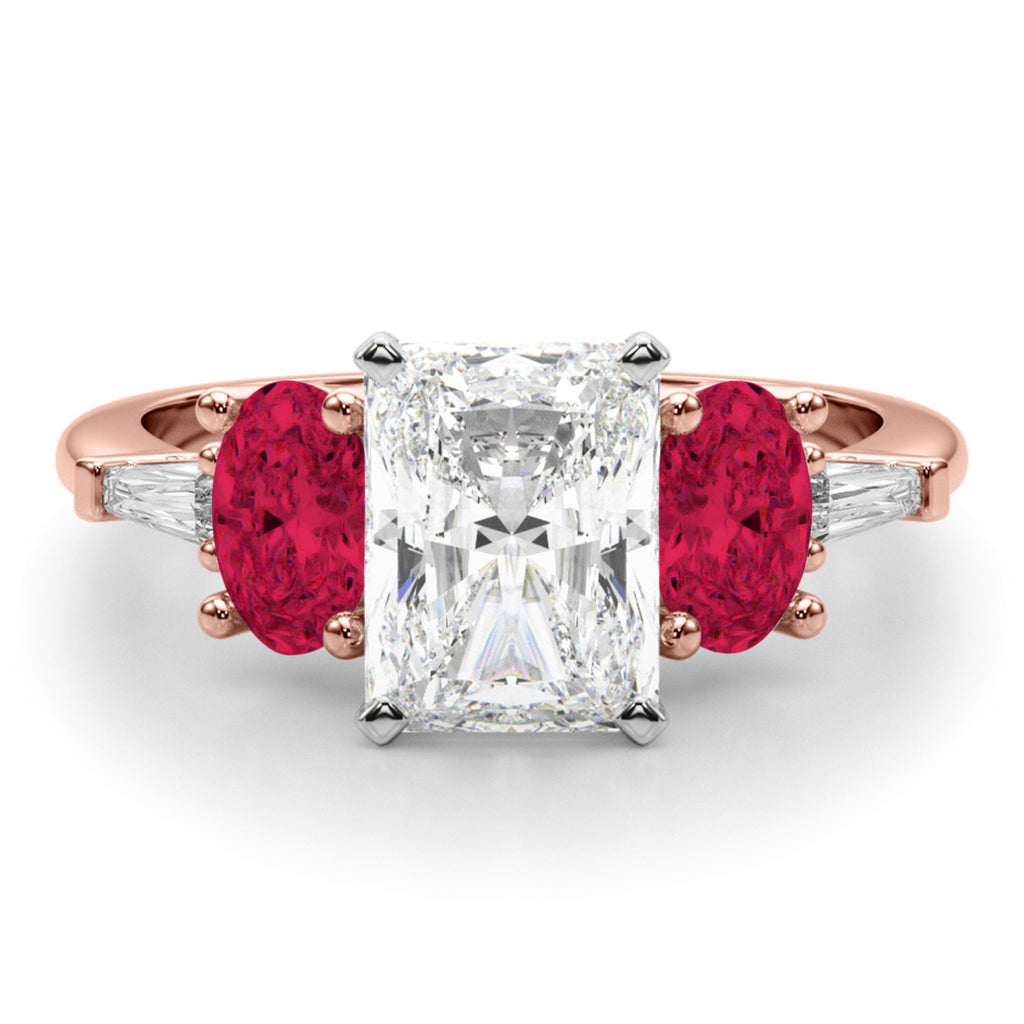 Radiant Lab Diamond & Oval Ruby Engagement Ring 18K Rose Gold (4.24ct)