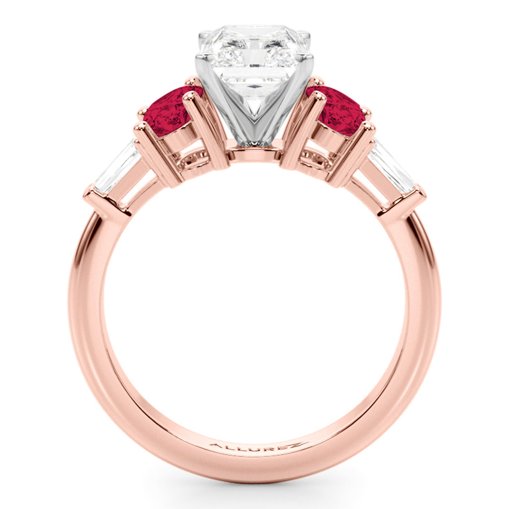 Radiant Lab Diamond & Oval Ruby Engagement Ring 18K Rose Gold (4.24ct)