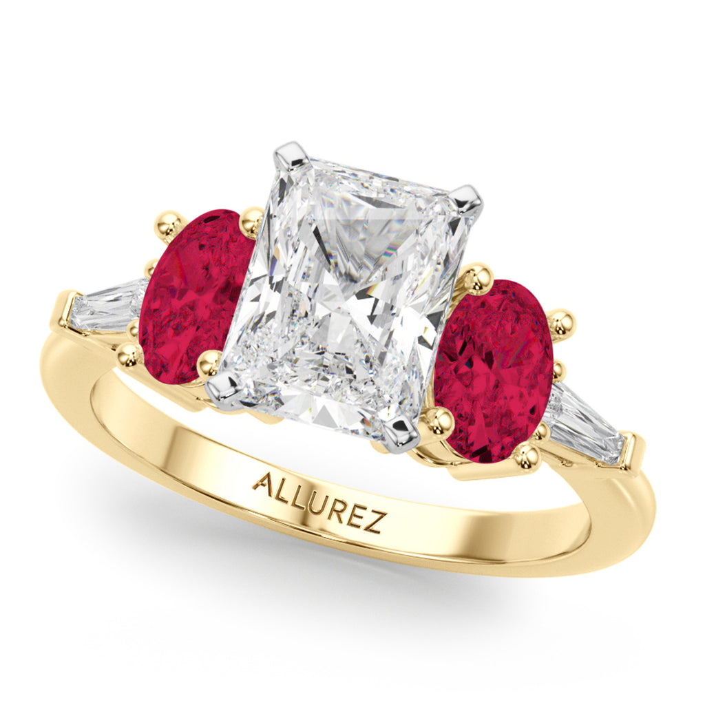 Radiant Lab Diamond & Oval Ruby Engagement Ring 18K Yellow Gold (4.24ct)
