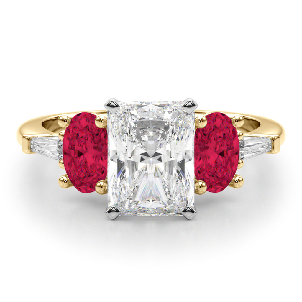 Radiant Lab Diamond & Oval Ruby Engagement Ring 18K Yellow Gold (4.24ct)