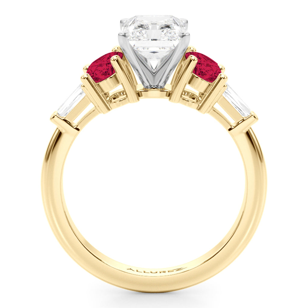 Radiant Lab Diamond & Oval Ruby Engagement Ring 18K Yellow Gold (4.24ct)