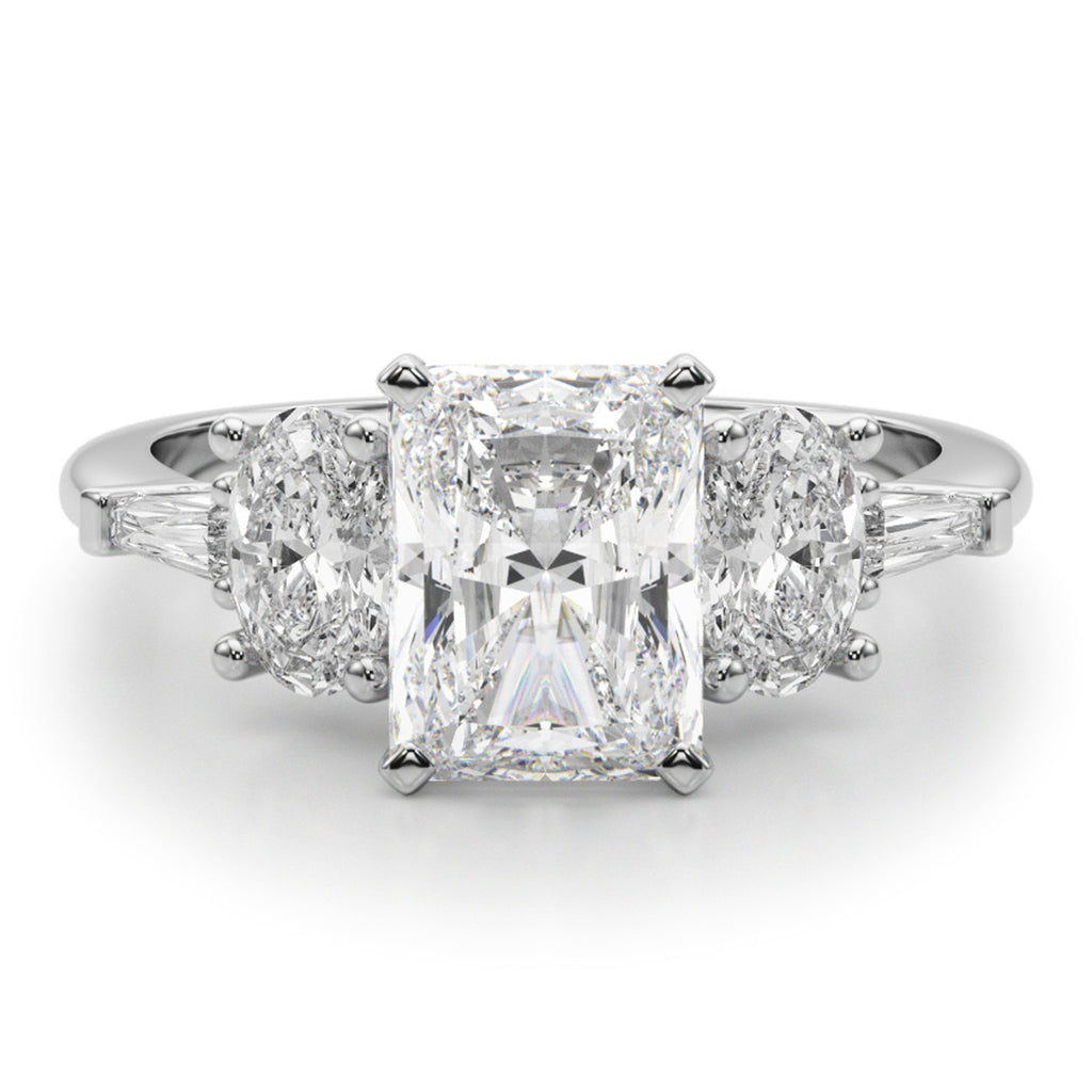 Radiant Moissanite & Lab Diamond Engagement Ring in Platinum (4.18ct)