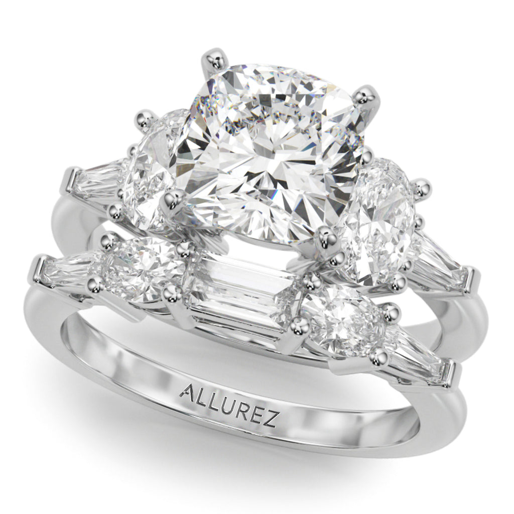 Cushion Lab Diamond Engagement Ring Bridal Set 14K White Gold (4.93ct)