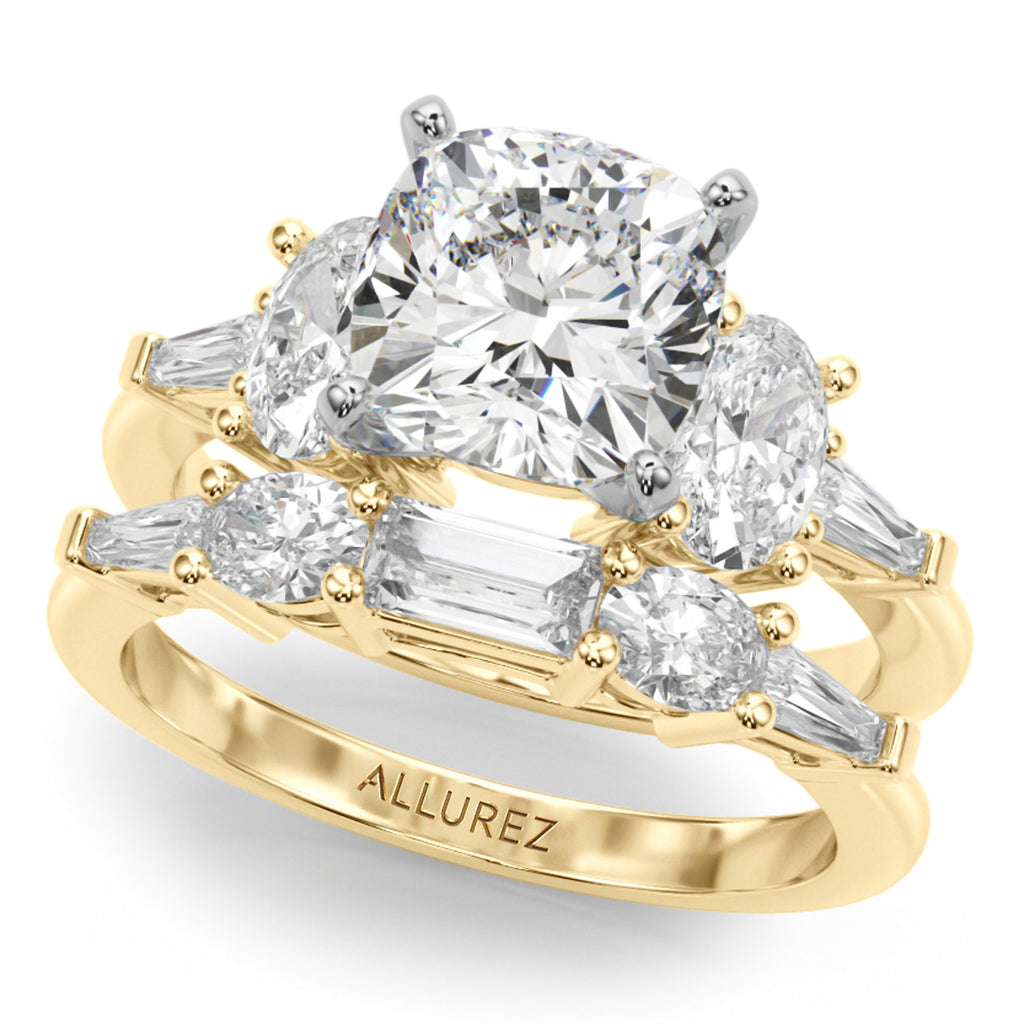 Cushion Lab Diamond Engagement Ring Bridal Set 14K Yellow Gold (4.93ct)