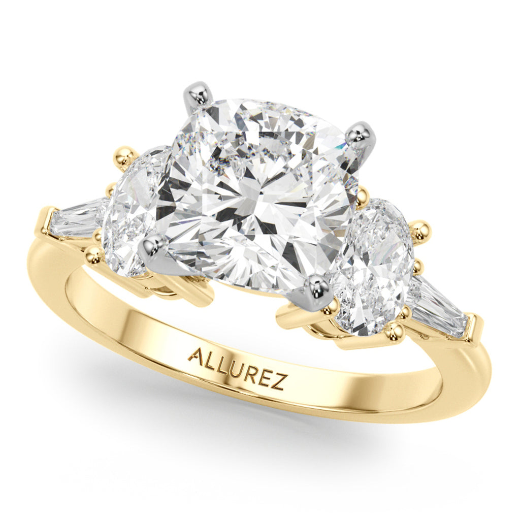 Cushion Lab Diamond Engagement Ring Bridal Set 14K Yellow Gold (4.93ct)