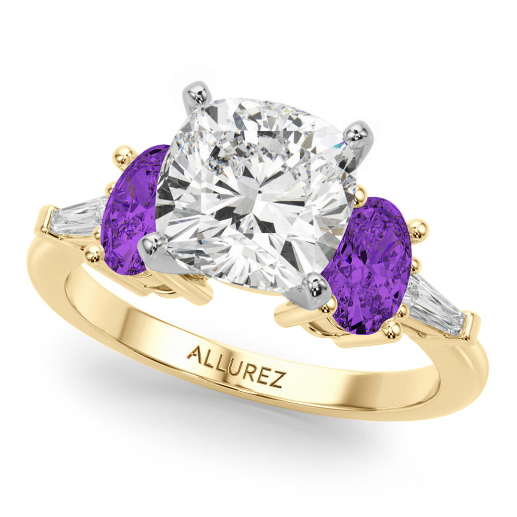 Cushion Lab Diamond & Oval Amethyst Bridal Set 14K Yellow Gold (4.65ct)