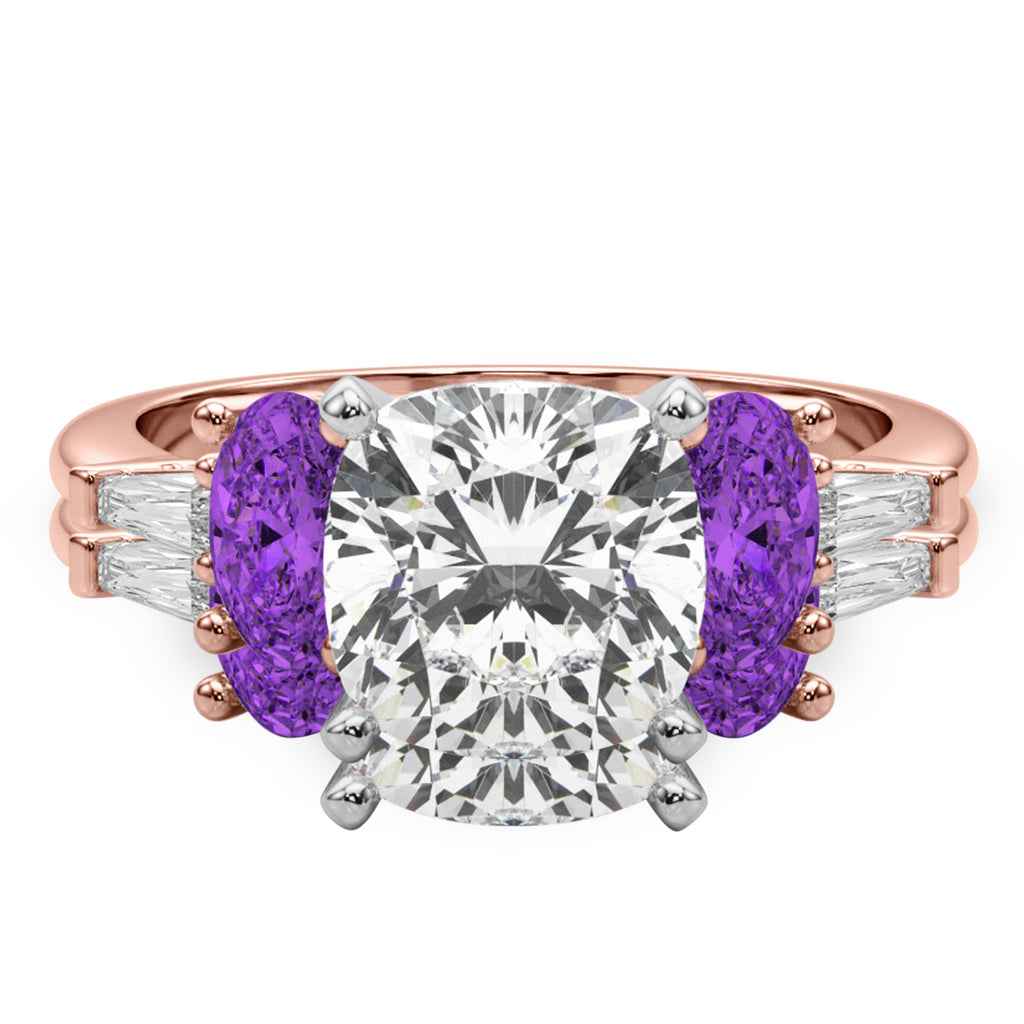 Cushion Lab Diamond & Oval Amethyst Bridal Set 18K Rose Gold (4.65ct)