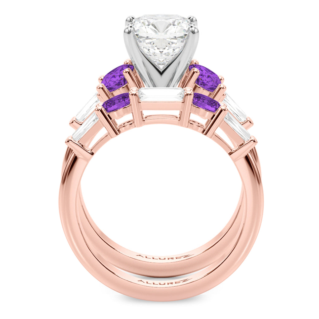 Cushion Lab Diamond & Oval Amethyst Bridal Set 18K Rose Gold (4.65ct)