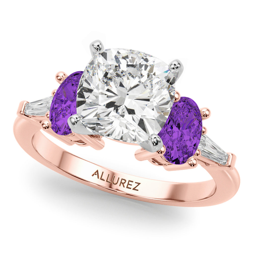 Cushion Lab Diamond & Oval Amethyst Bridal Set 18K Rose Gold (4.65ct)