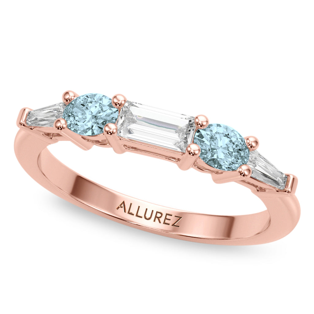 Cushion Lab Diamond & Oval Aquamarine Bridal Set 14K Rose Gold (4.65ct)