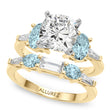 Cushion Lab Diamond & Oval Aquamarine Bridal Set 18K Yellow Gold (4.65ct)
