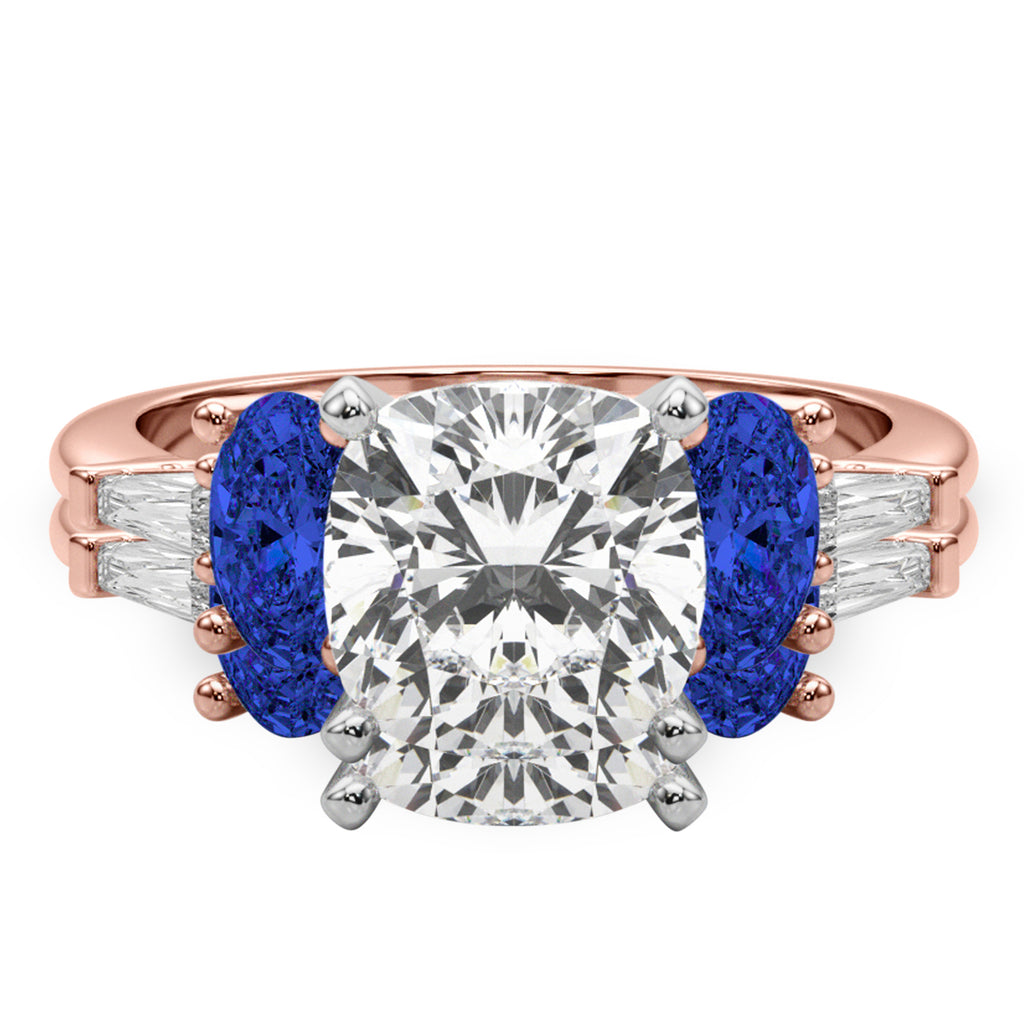 Cushion Lab Diamond & Oval Blue Sapphire Bridal Set 14K Rose Gold (5.17ct)