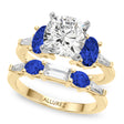 Cushion Lab Diamond & Oval Blue Sapphire Bridal Set 14K Yellow Gold (5.17ct)
