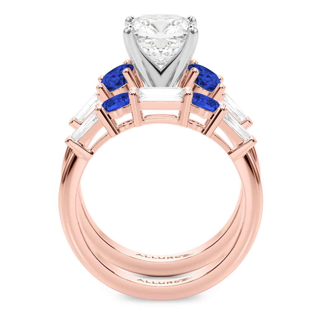 Cushion Lab Diamond & Oval Blue Sapphire Bridal Set 18K Rose Gold (5.17ct)