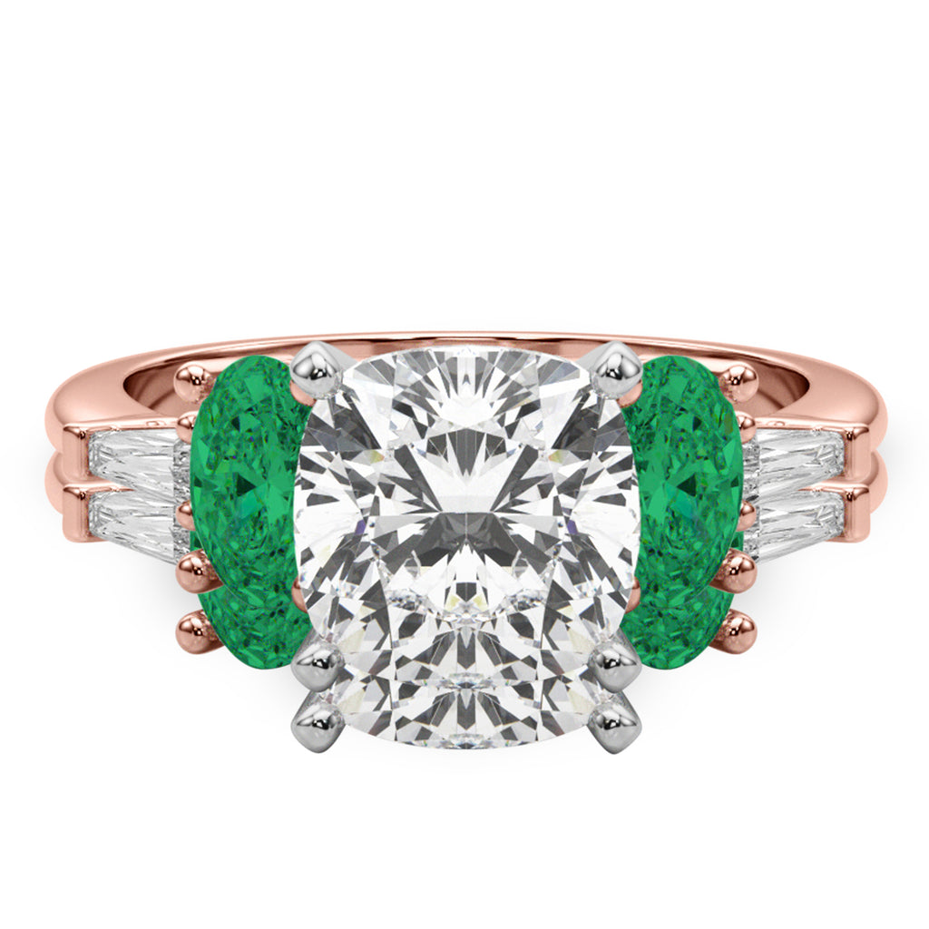 Cushion Lab Diamond & Oval Emerald Bridal Set 14K Rose Gold (4.65ct)