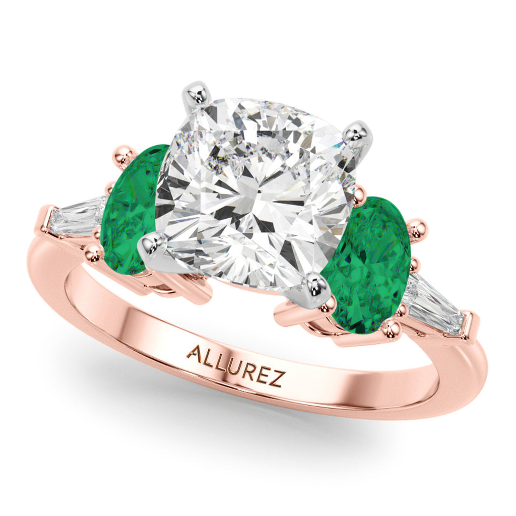 Cushion Lab Diamond & Oval Emerald Bridal Set 18K Rose Gold (4.65ct)