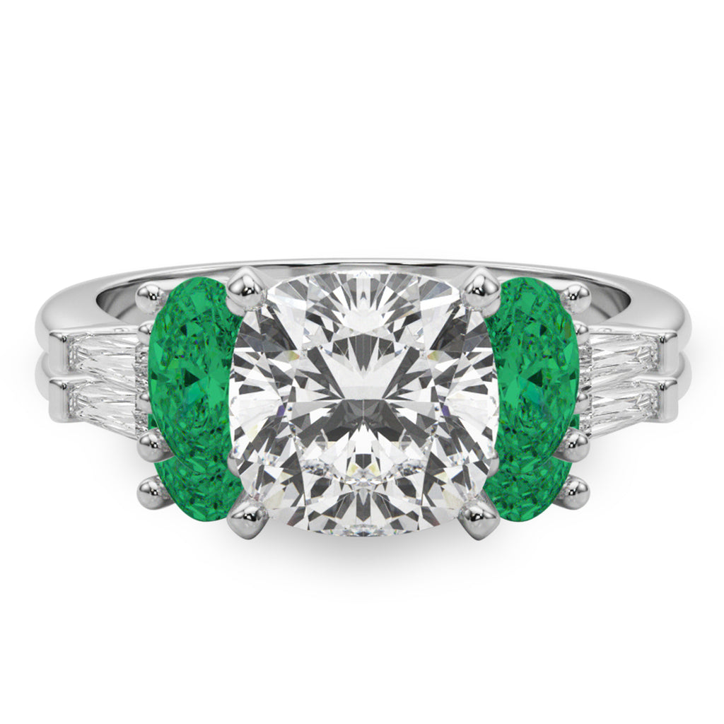 Cushion Lab Diamond & Oval Emerald Bridal Set 18K White Gold (4.65ct)