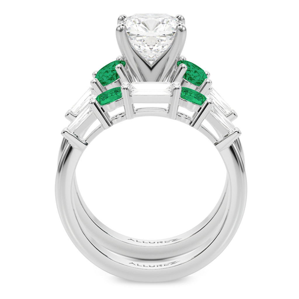 Cushion Lab Diamond & Oval Emerald Bridal Set 18K White Gold (4.65ct)